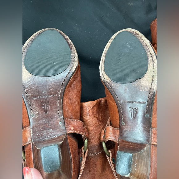 Frye Steffi Harness Crinkled Leather Moto Knee High Tall Kitten Heel Boots 6.5 - Picture 14 of 16